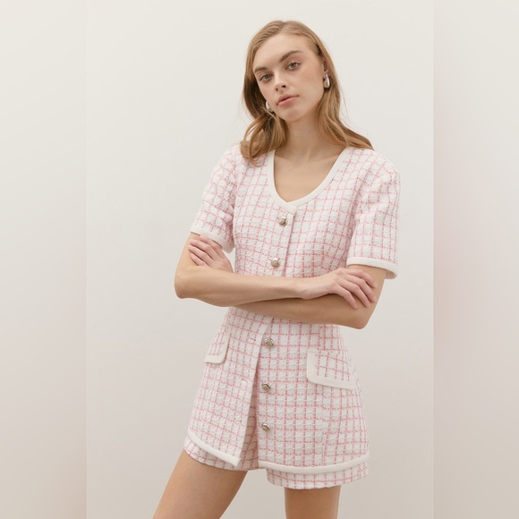 Maude Jackets & Blazers - Maude Club Frances Jacket in Pink & White Tweed Size S NWT